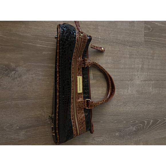 Amanda Brown Satchel Handbag‎ Croc Embossed Top Handle Designer Purse - Picture 2 of 4